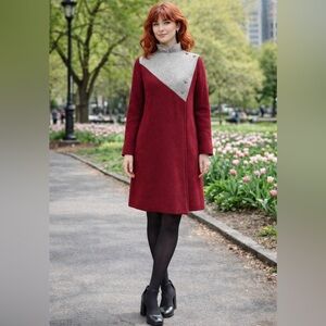 VINTAGE Canadian Made Mod Wool Blend Coat Colour Block with Scarf - S